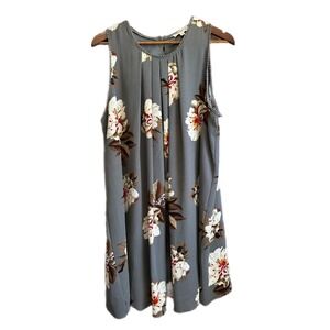 Umgee Gray Floral Print Dress Women's Sleeveless Boho Casual Resortwear size xl